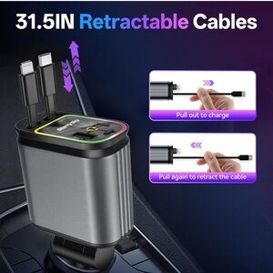 New Red Starry Retractable Charging Cable with Dual Connectors car